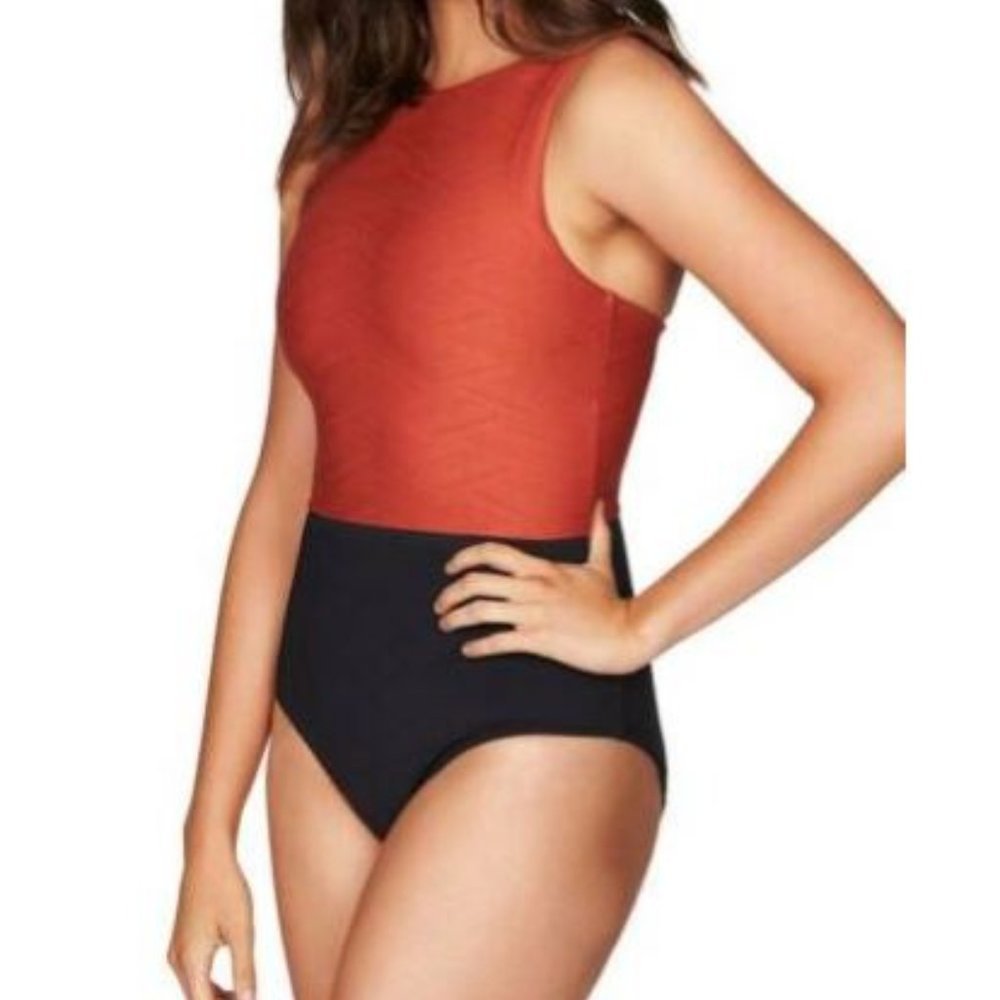 SEA LEVEL Swimsuit Colorblock Two-Tone High Neck - Picture 5 of 5
